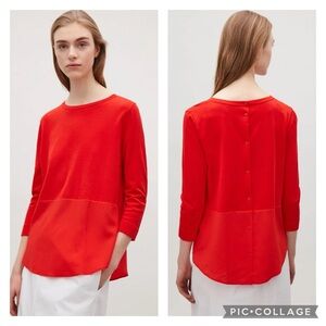 EUC COS Orange Red Silk Panel Knitted Top